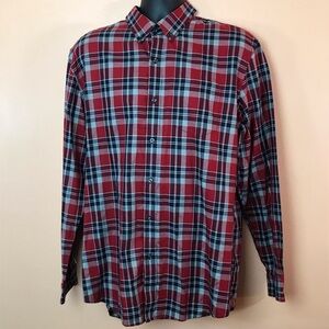 LL Bean Wrinkle Free Red Blue White Plaid Button Down Shirt Men L